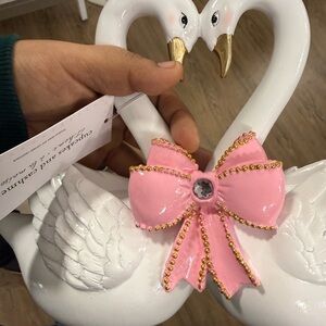 White Swan Figurine with Pink Bow
